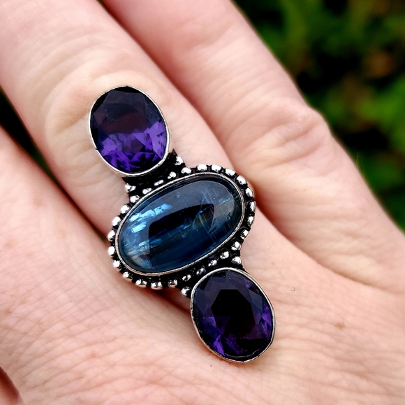 New Blue Kyanite & Amethyst 925 Silver Ring. - Picture 4 of 8